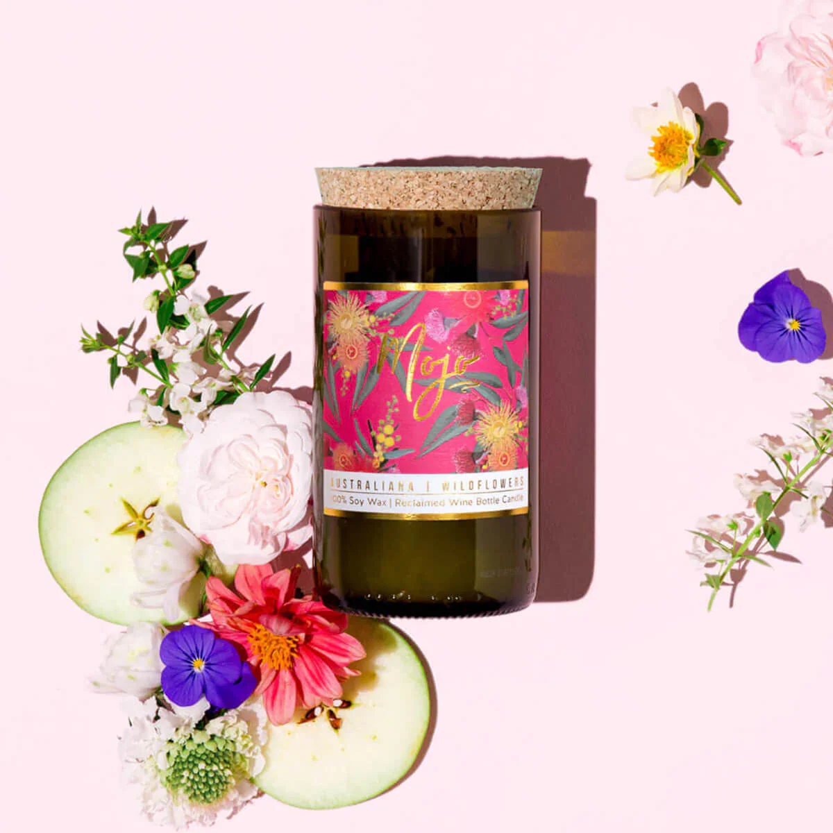 Australiana Reclaimed Wine Bottle Soy Wax Candle - Wildflowers - Image 2