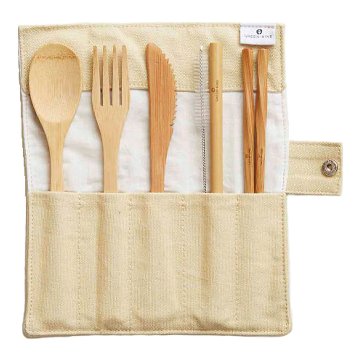 Bamboo Cutlery Roll-Up Set - Beige