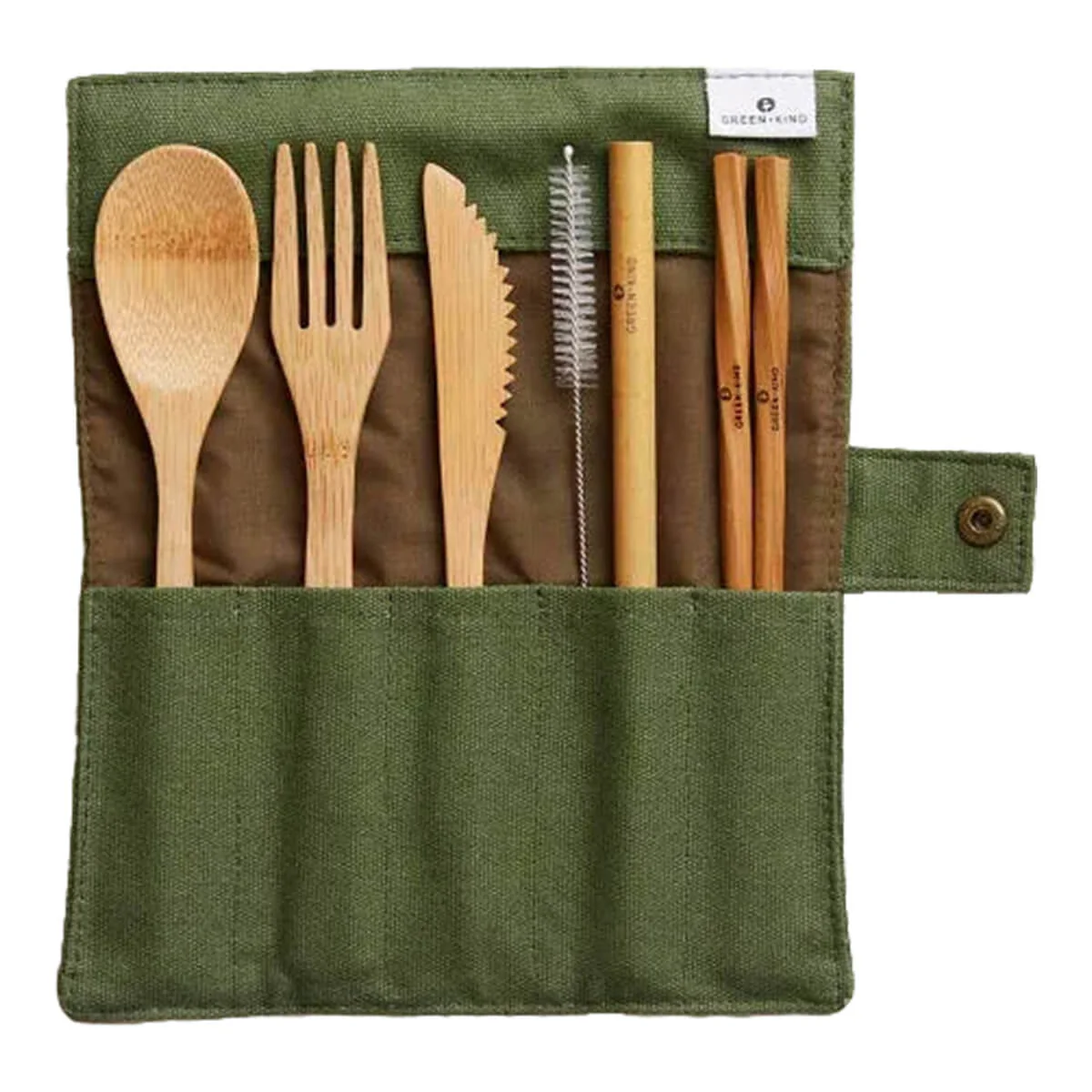Bamboo Cutlery Roll-Up Set - Olive