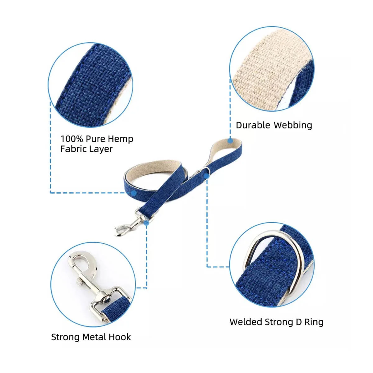 Organic Hemp & Cotton Dog Lead - Ink Blue - Image 4