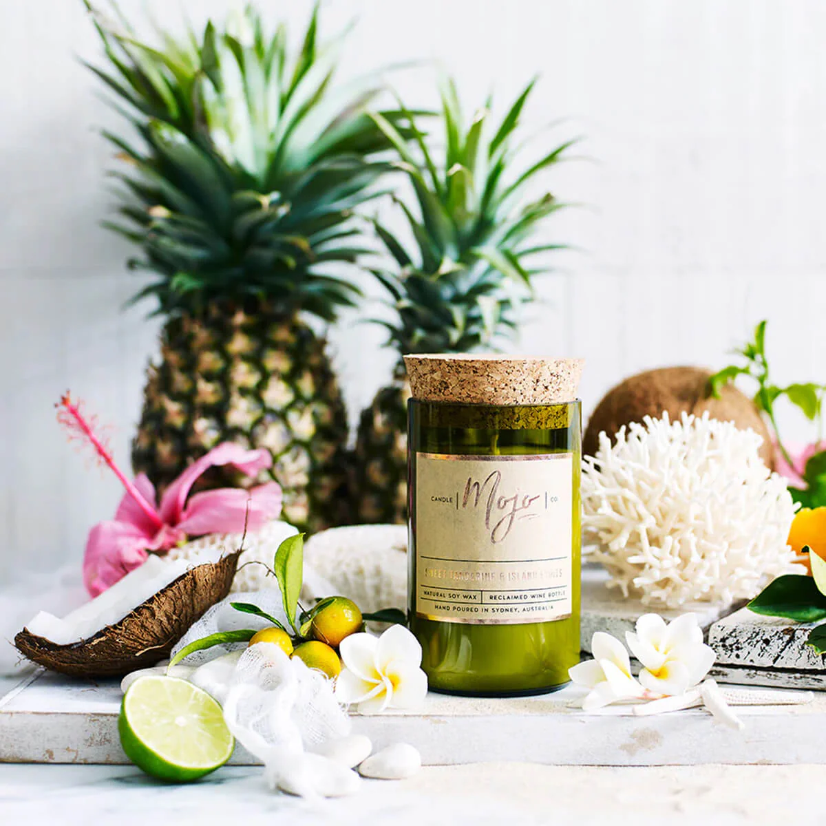 Reclaimed Wine Bottle Soy Wax Candle - Sweet Tangerine & Island Fruits - Image 3