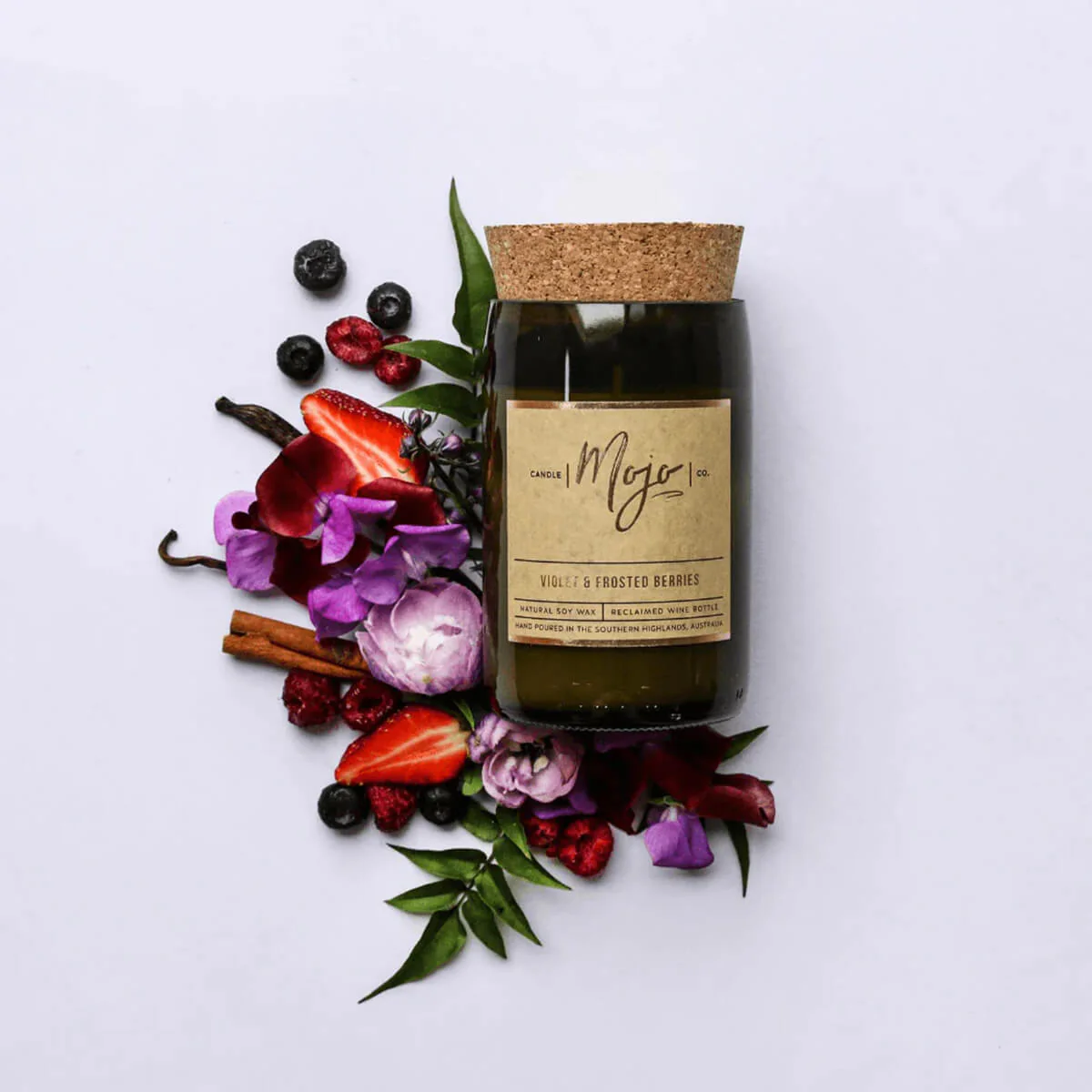 Reclaimed Wine Bottle Soy Wax Candle - Violet & Frosted Berries - Image 2