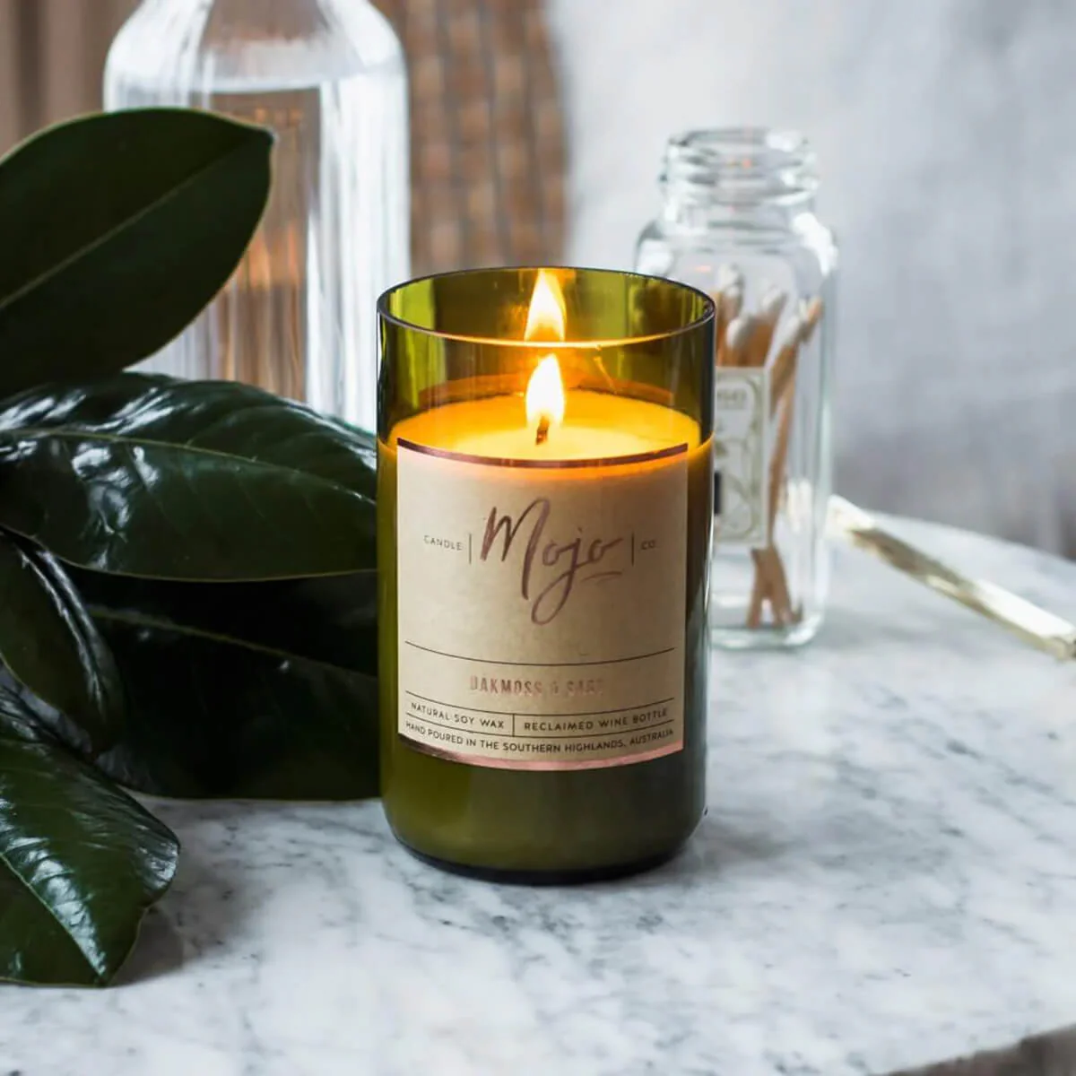 Reclaimed Wine Bottle Soy Wax Candle - Wild Basil & Cucumber - Image 3